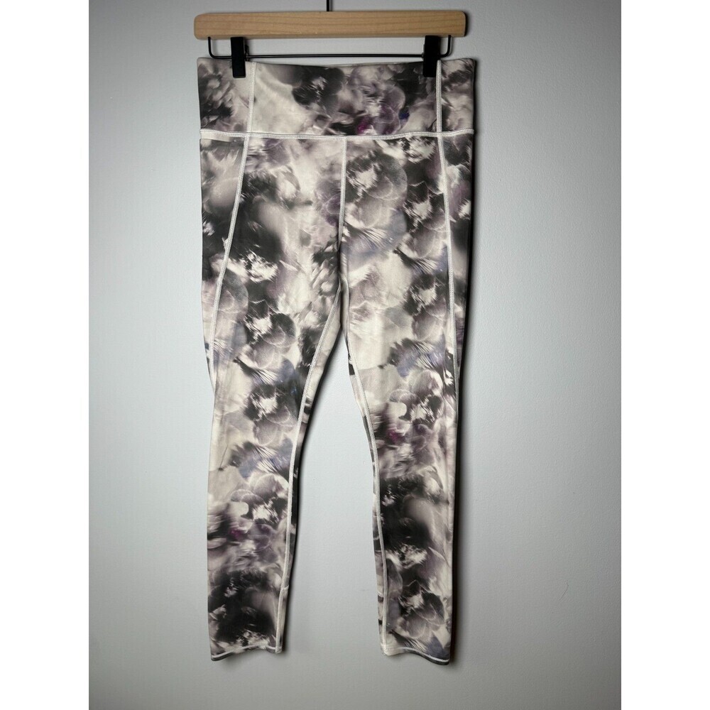 Athleta Run Free Winter Garden Floral Legging White Gray Water Color Size Med